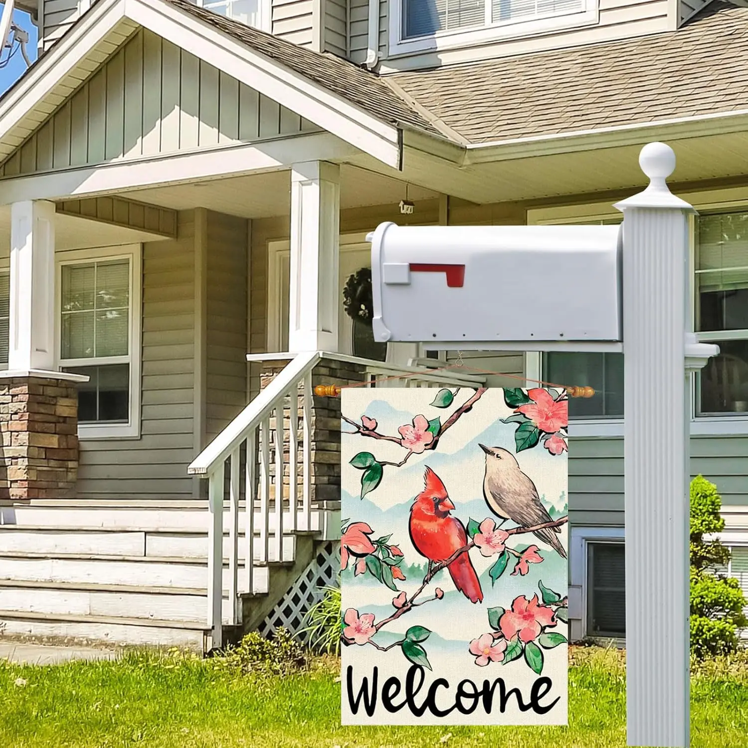 Welcome Spring Cherry Blossom Flowers Garden Flag Summer Seasonal Yard Flag 12x18 Inch Double Sided Small Mini Yard Outdoor  hhz