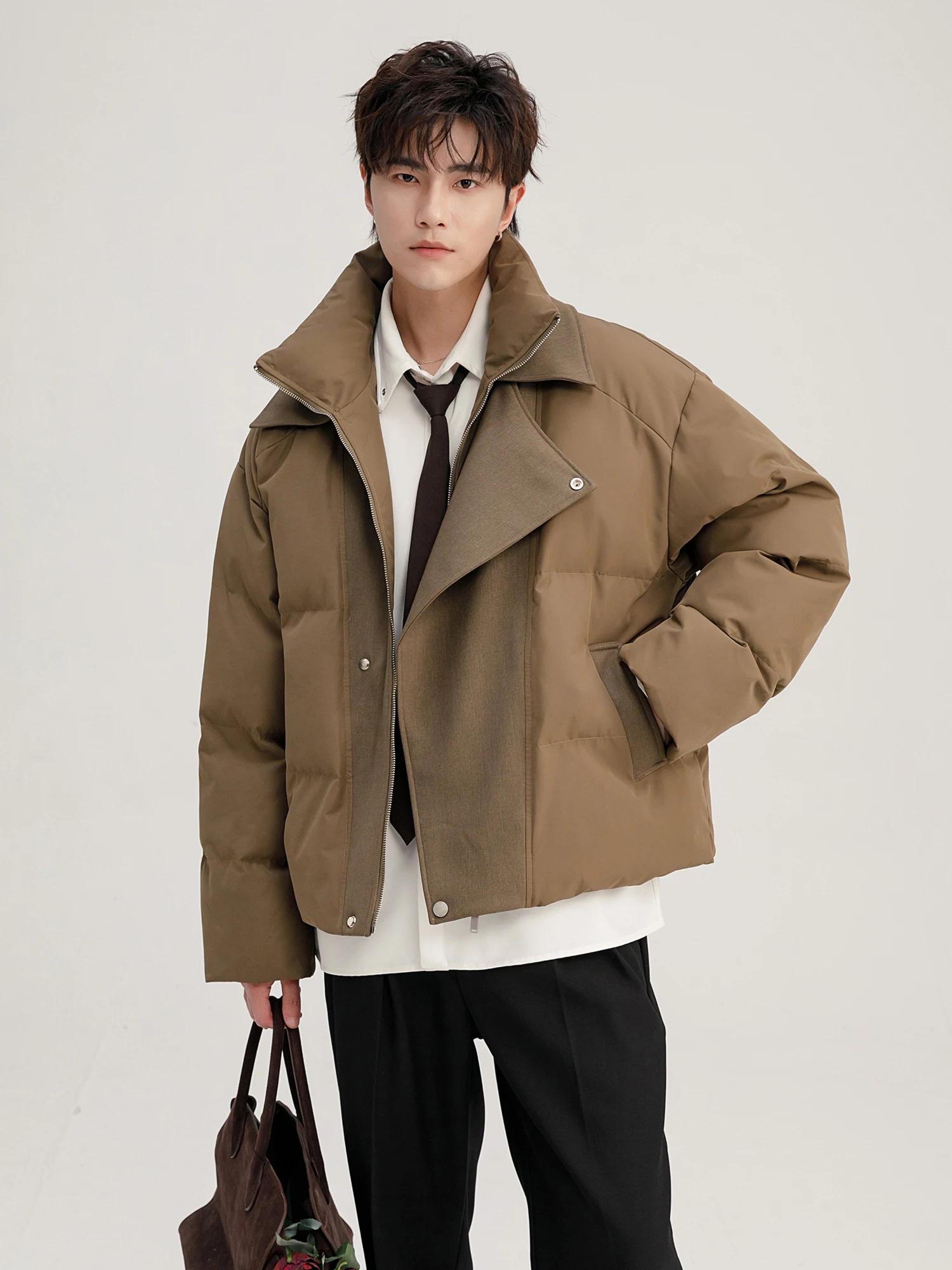 Men's 2025 Winter New Trendy Thickened Faux Two-Piece Parkas Stylish Motorcycle Collar Parkas Male Long Sleeve Handsome Coats