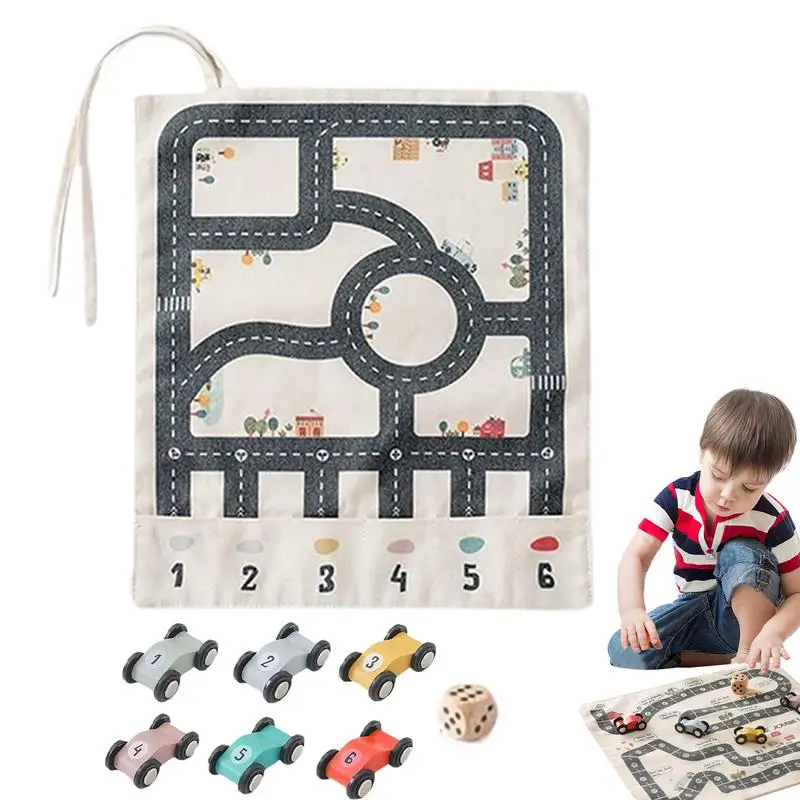 Children's educational canvas game mat wooden car toy Helps kid recognize color shape and number promoting cognitive development