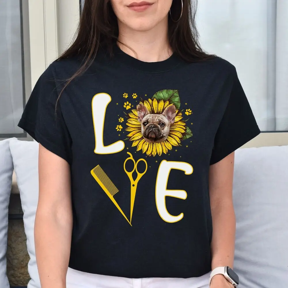 Dog groomer sunflower love Unisex t-shirt gift black navy dark heather High Quality 100%Cotton Short Sleeve