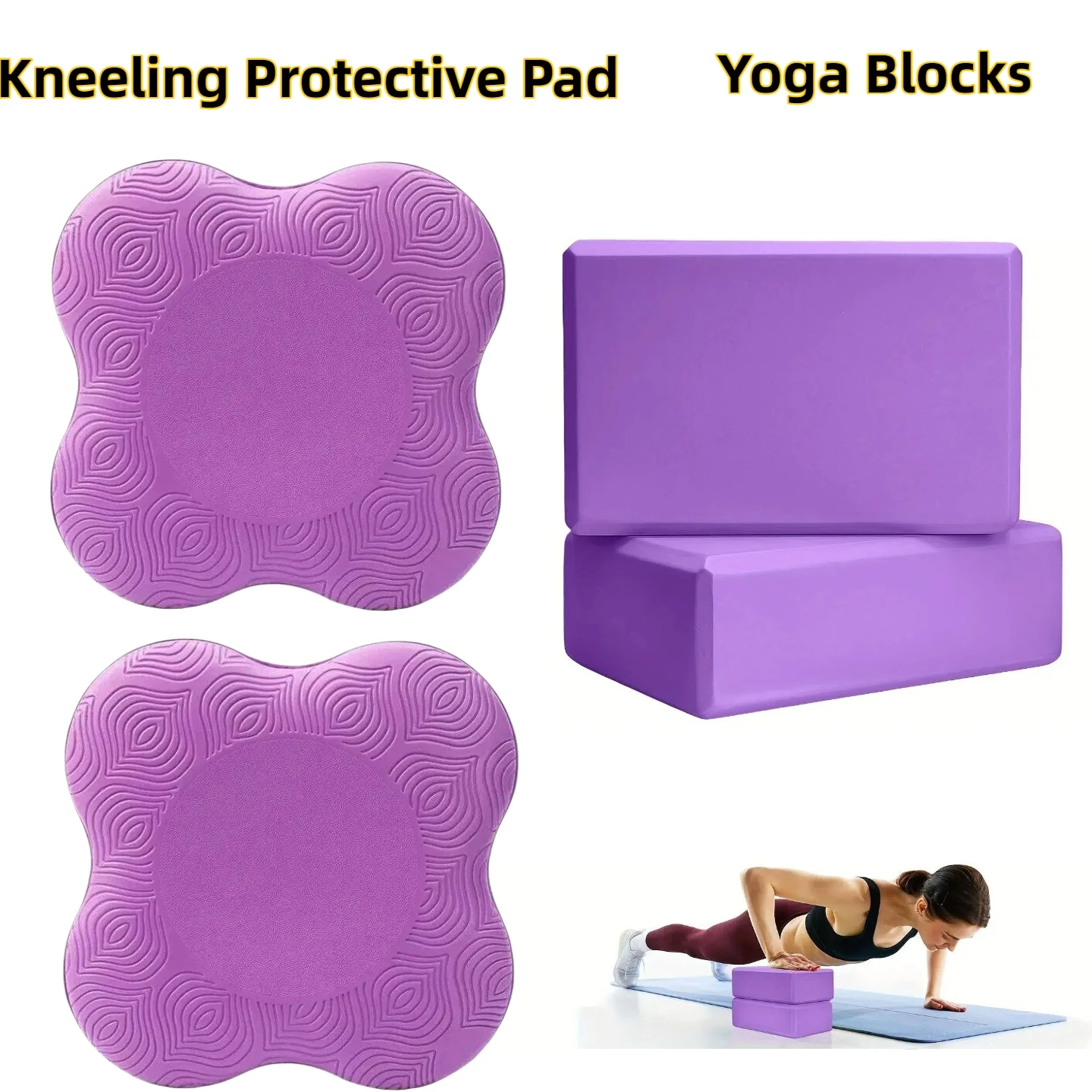 2 Stück Yoga-Kniematte und 2 Stück EVA-Gymnastikblöcke Schaumstoff-Ziegel Trainings- und Fitnessgeräte Tanz-Yoga-Hilfsmittel zur Körperformung