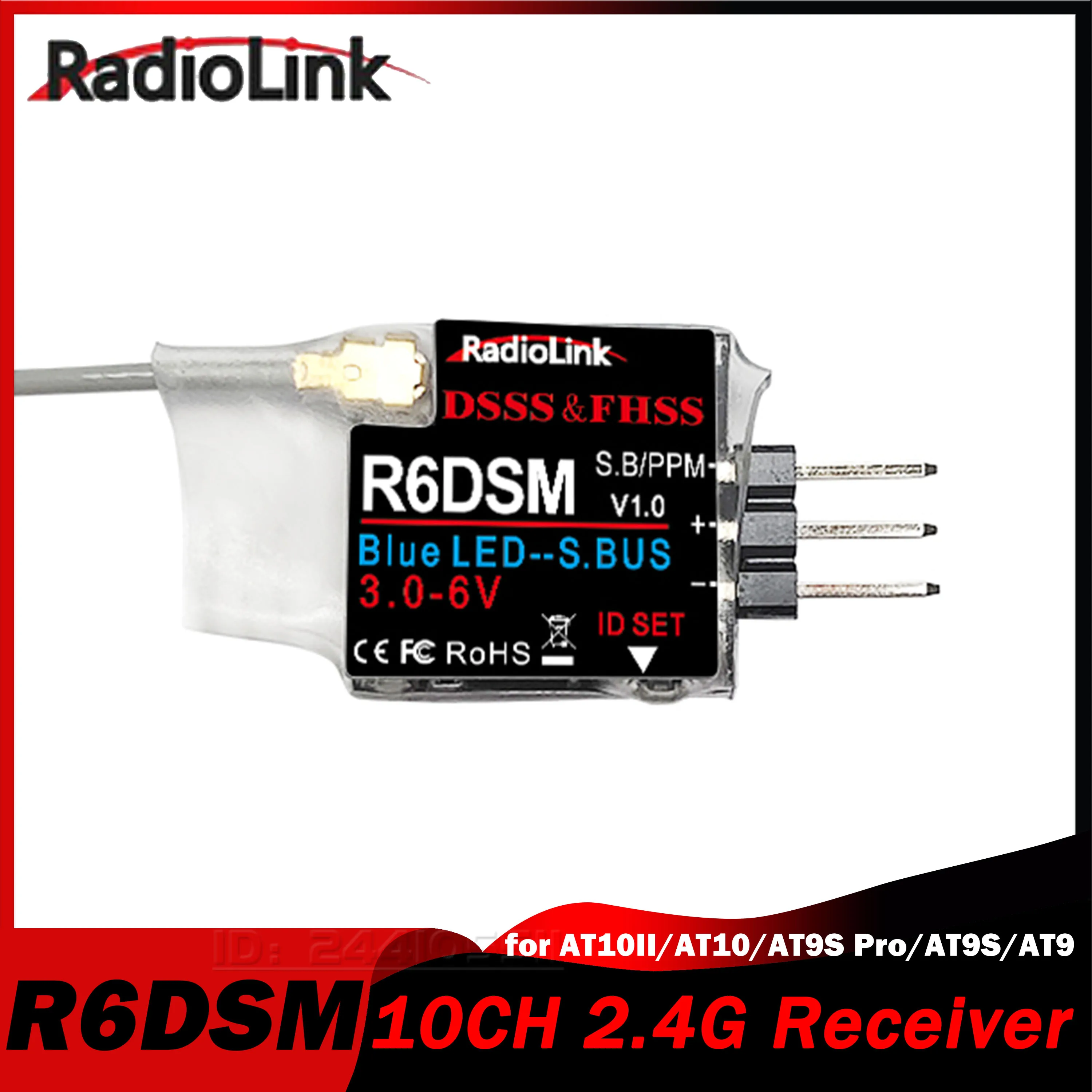 

RadioLink R6DSM 10CH 2.4G Mini Receiver 600 Meters SBUS/PPM Real-time Telemetry for AT10II/AT10/AT9S Pro/AT9S/AT9 Transmitter