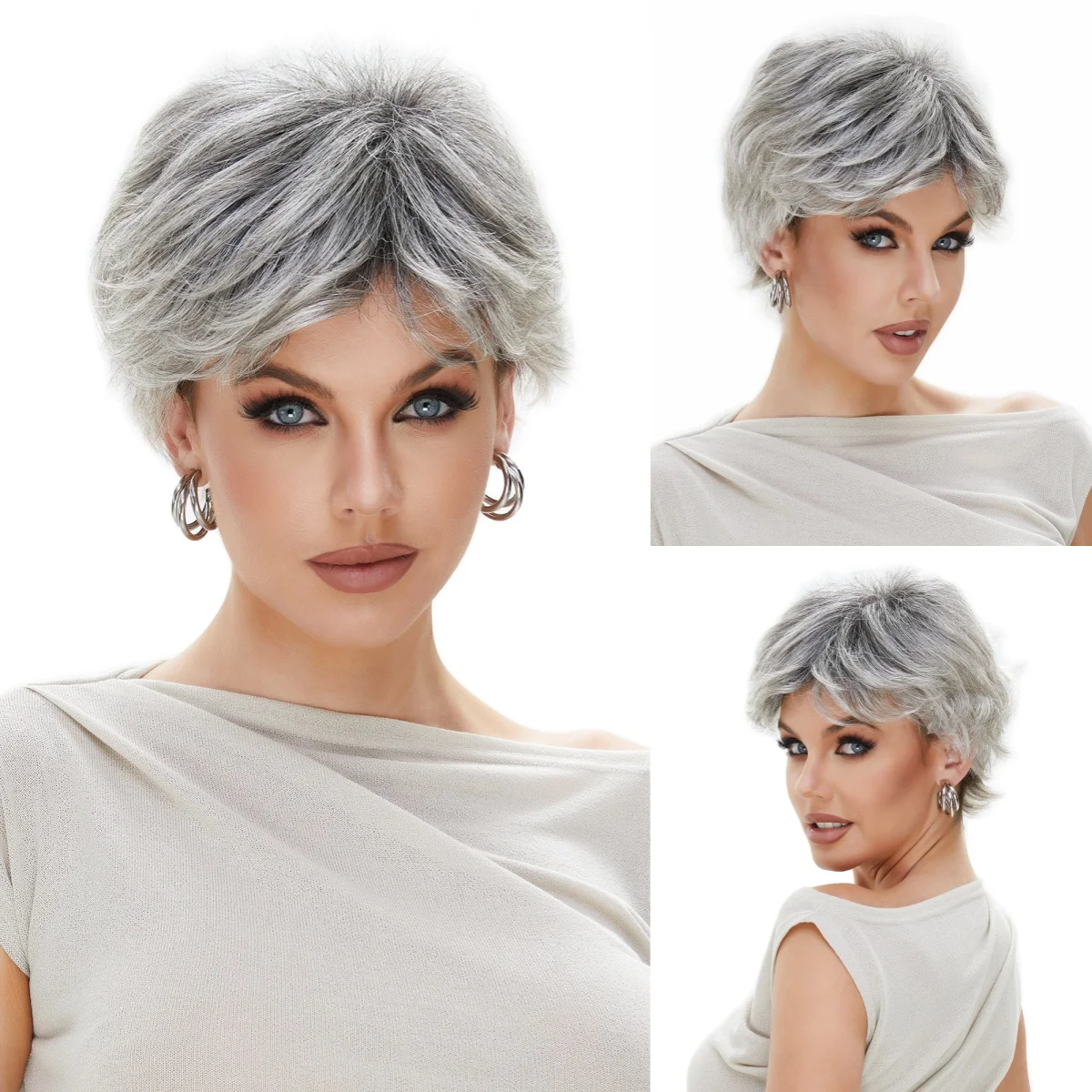 Unisex Short Layered Pixie Cut Synthetic Hair Natural Looking for Daily Halloween Party Anime Cosplay Wig