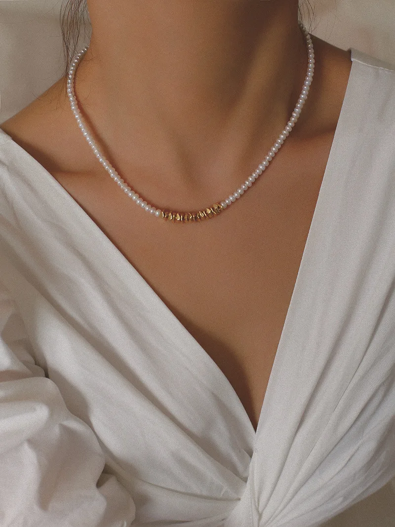 

Brass Natural Real Freshwater Pearl Beads Necklace Women Jewelry Punk Designer Runway Rare Simply Gown Boho Japan Korean