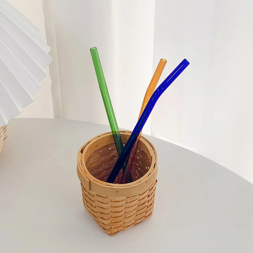 

2 Pcs Rattan Pen Holder Desktop Sundries Organizer Container Storage Basket Wood Woven Makeup Brush