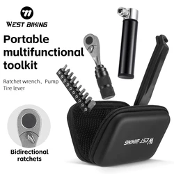 WEST BIKING Portable Toolkit Multifunctional Repair Tool Bag Ratchet Wrench Kit Tire Lever Mini Pump Tools Set Bike Accessories