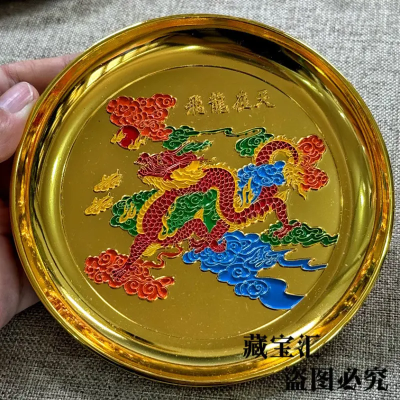Antique Colored Cloisonne Flying Dragon Statue Qing Qianlun Old Gilt Bronze Plate Wealth Gathering Home Decorative Ornament