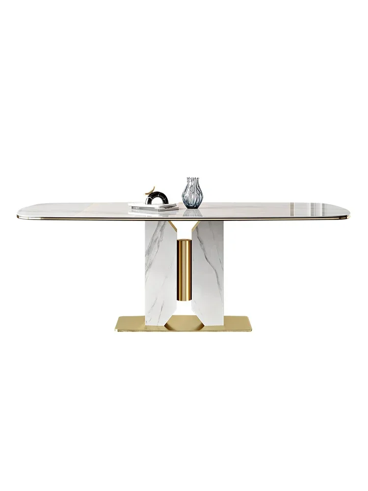 Rock rectangular dining table modern household light table simple small apartment new luxury dining table and chair combination