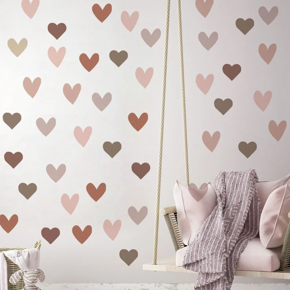 

6 Sheets Colorful Heart Wall Decals PVC Self Adhesive Sticker for Home Bedroom Decor Easy to Install No Residue Removal