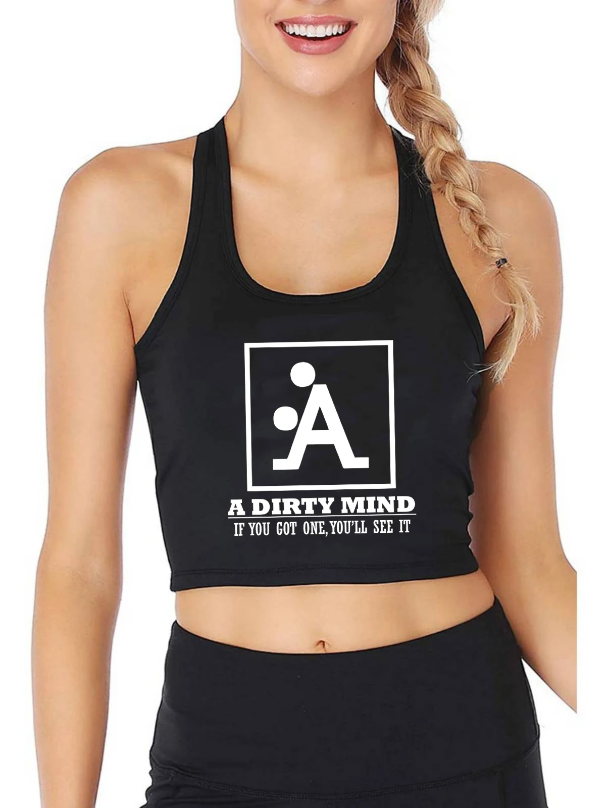 Dirty Mind Graphical Design Sexy Slim Fit Crop Top Women's Funny Flirtation Style Tank Tops Street Creative Training Camisole