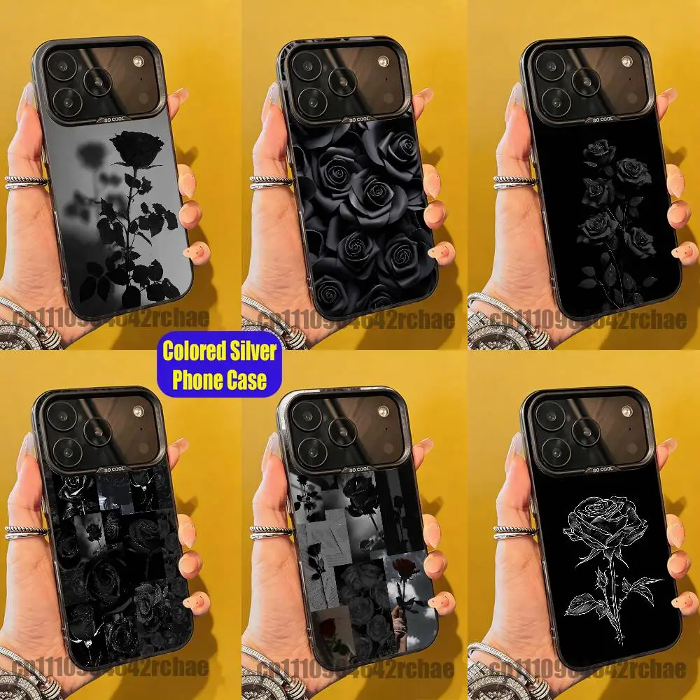 

For Black Rose Flowers Collage Phone Case iPhone 15,17,11,14,13,16,12,E,Max,Plus,Air,Pro,Mini Custom Color Silver Cover