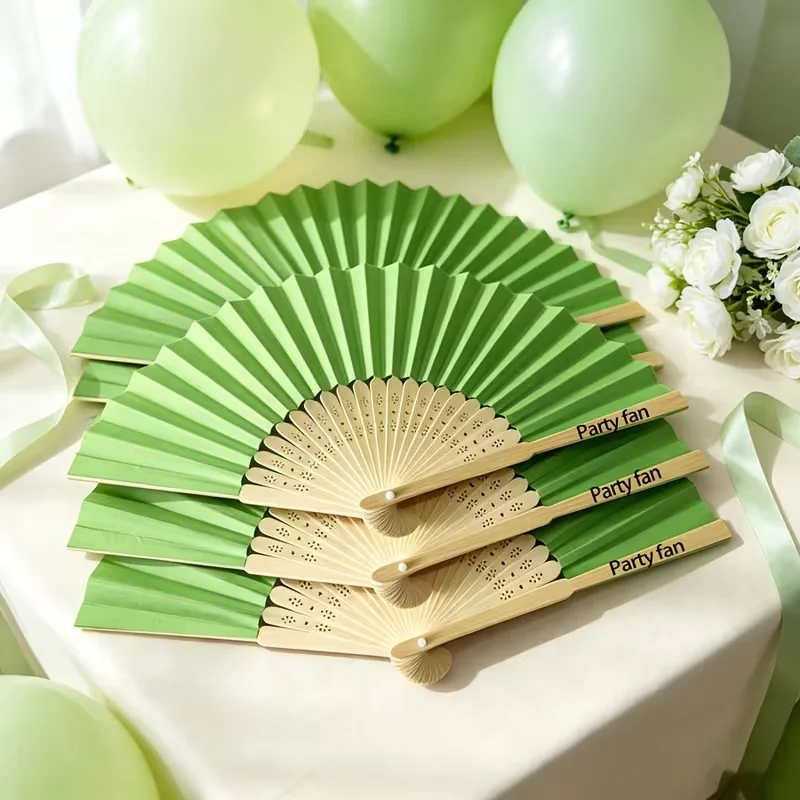 5Pcs/15Pcs/25Pcs/35Pcs Personalized Custom-Made Grass Green Folding Paper Hand Fans for Women, Can Be Laser Engraved with Names and Dates - Spring Birthday Parties, Outdoor Wedding Decorations, Bridesmaid Favors, Holiday Gifts, Home Decor, Cultural Gifts.