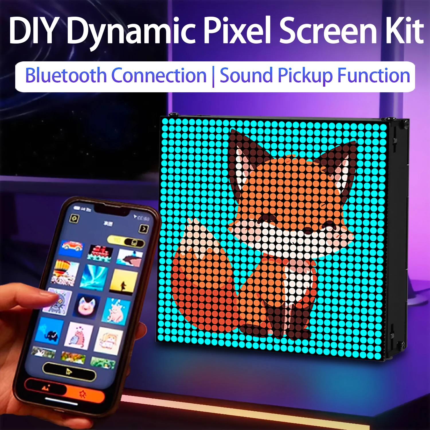 led-ピクセルディスプレイ雰囲気ライト音楽リズムボックスタイムアニメーション-bluetooth-電子-diy-生産キット