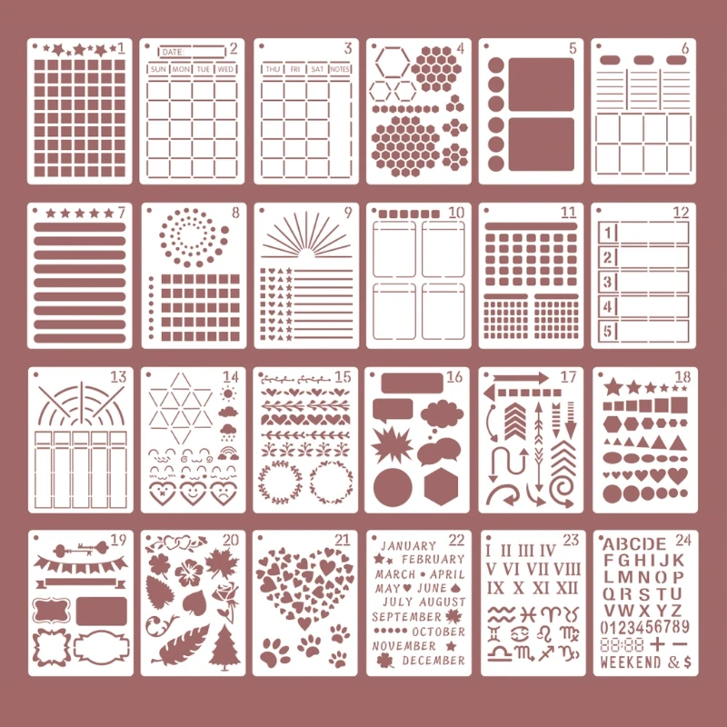 A5 قوالب استنسل مخطط مجلة ، قوالب رسم ذاتية الصنع ، دفتر قصاصات ، تقويم مذكرات ، 5 × 7 بوصة ، 24