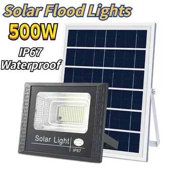 ไฟน้ําท่วมพลังงานแสงอาทิตย์ 500W LED สปอตไลท์พลังงานแสงอาทิตย์ IP67 กันน้ํากลางแจ้งสวนโคมไฟพลังงานแสงอาทิตย์ลดแสงด้วยรีโมทคอนโทรล