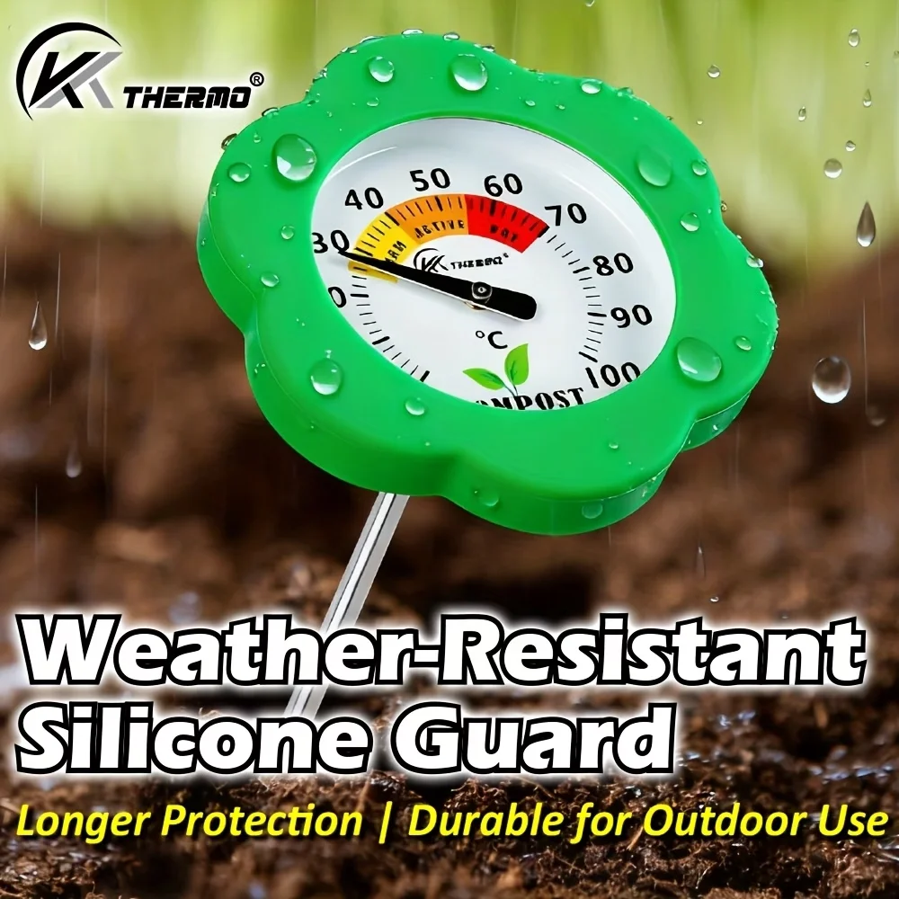 Compost Soil Thermometer Featuring a Detachable Green Flower-Shaped Guard, Available in 20Cm/50Cm (8Inch/20Inch)