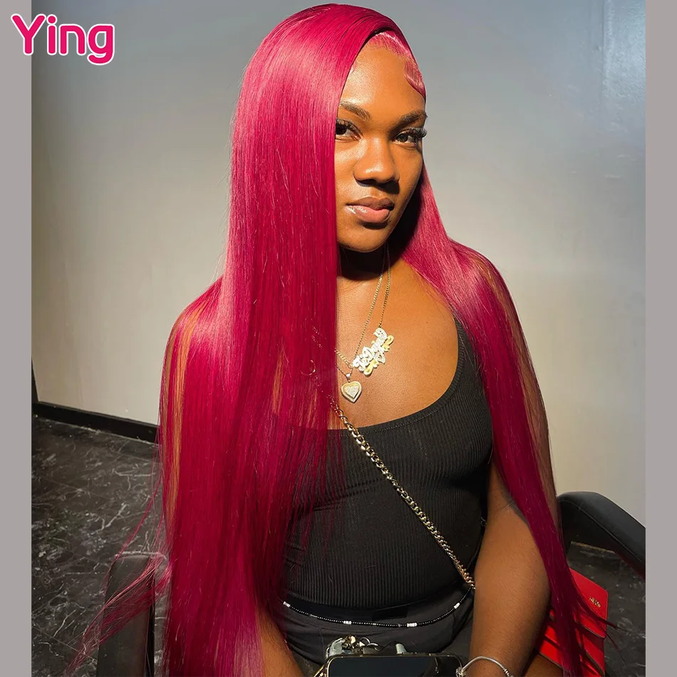 

Ying 200% Fuchsia 99j Red Colored 13x6 Lace Front Wig Peruvian Bone Straight 13x4 Lace Frontal Wig PrePlucked With Baby Hair