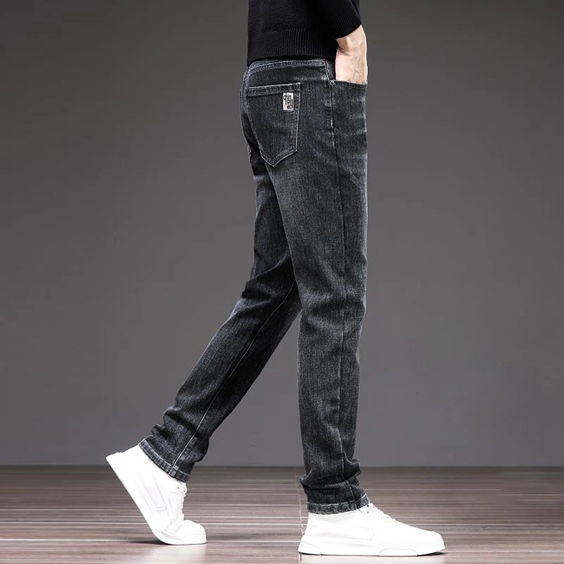 Pantalones vaqueros rectos sueltos y versátiles de alta calidad para hombre, pantalones vaqueros elásticos para primavera y otoño, pantalones azul neblina a la moda, color gris oscuro