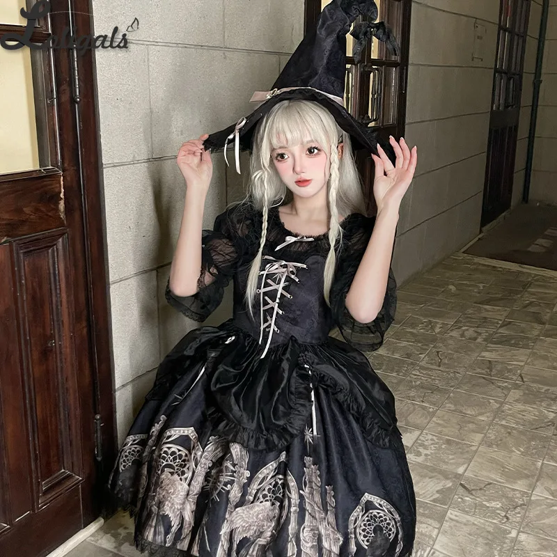 

Gothic Retro Lolita JSK Dress Printed Halloween Witch Costume - Eternal Night