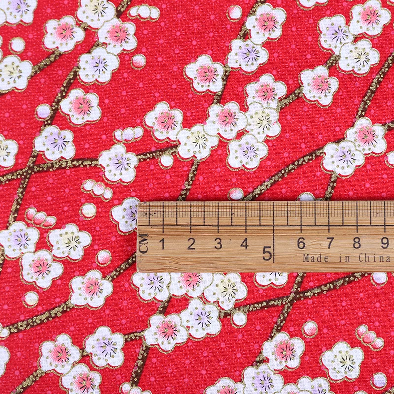 Printed Cotton Fabric Sakura Plum Blossom Bronzed Cloth For Sewing Kimono Cushion Handbag DIY 145*50cm