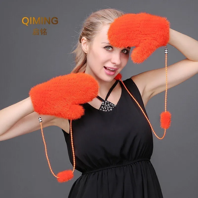 100% Mink Fur Gloves Women Winter New Korean Version Of The Warm Cute Female Suede Weaving Fingers Fur Gloves