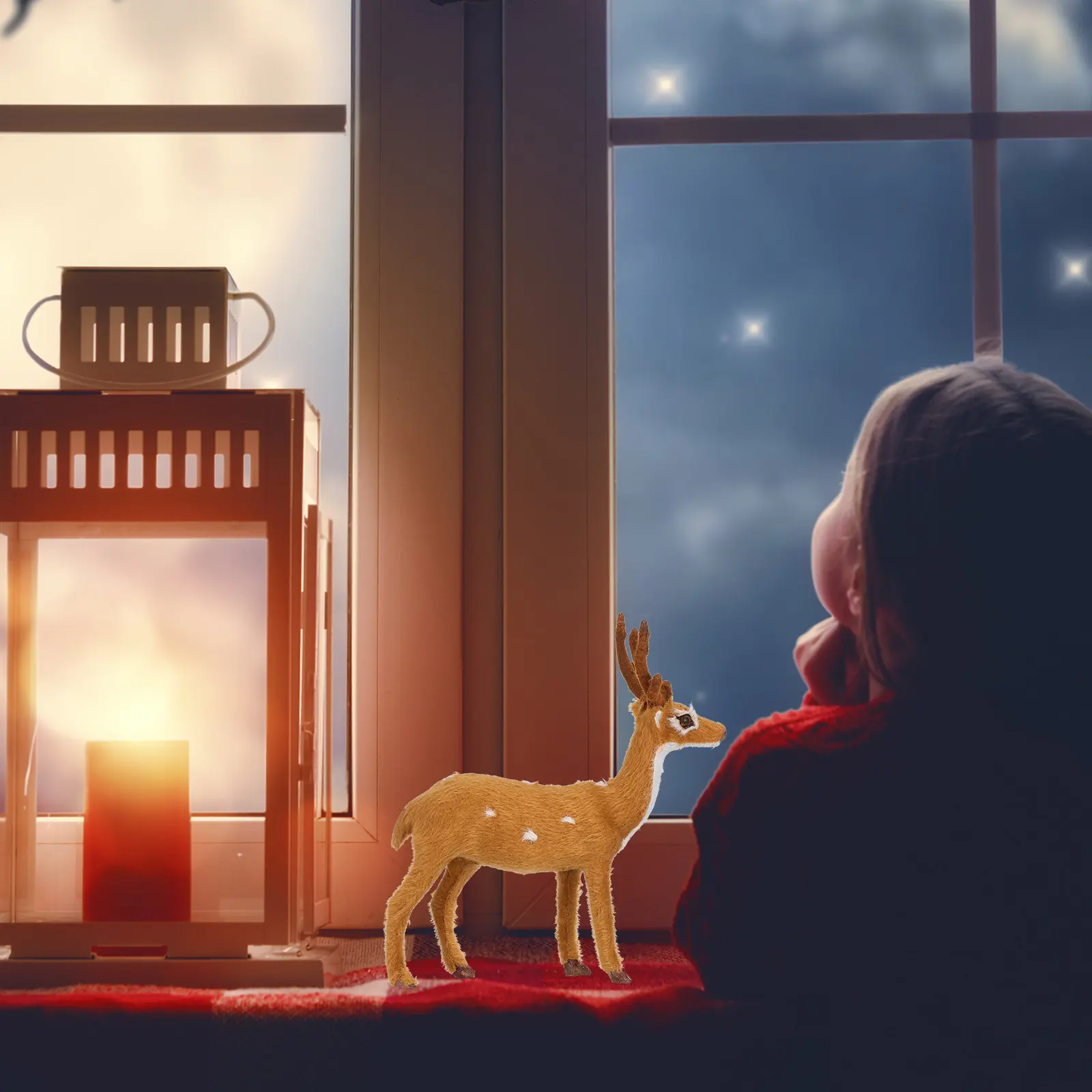 

Christmas Elk Decor Simulation Vintage Standing Deer Decoration for Home Kitchen Living Room Bedroom Holiday Decoration