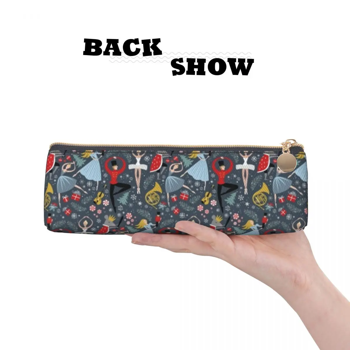 Nutcracker Ballet Triangle Pencil Case Christmas Print For Child College Zipper Pencil Box Simple Leather Pen Pouch