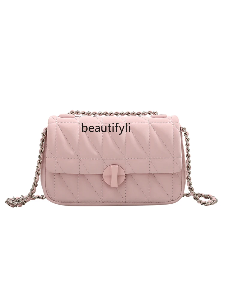 

Birthday Gift Niche Pink Underarm Bag Female Rhombic Chain Shoulder Bag Crossbody Small Square Bag