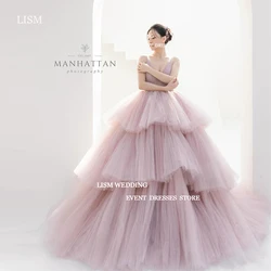 LISM 2024 Gorgeous Dusty Pink Tulle Wedding Dresses Korea Photoshoot V Neck Layered Tiered Bridal Gowns Evening Party Dress