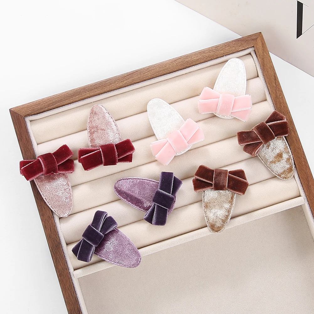 2Pcs/Set Korean Velvet Mini Bows Hair Clips Newborn Girls Vintange Hairpins Bobby Alloy Snap Hairgrips Cute Kid Hair Accessories