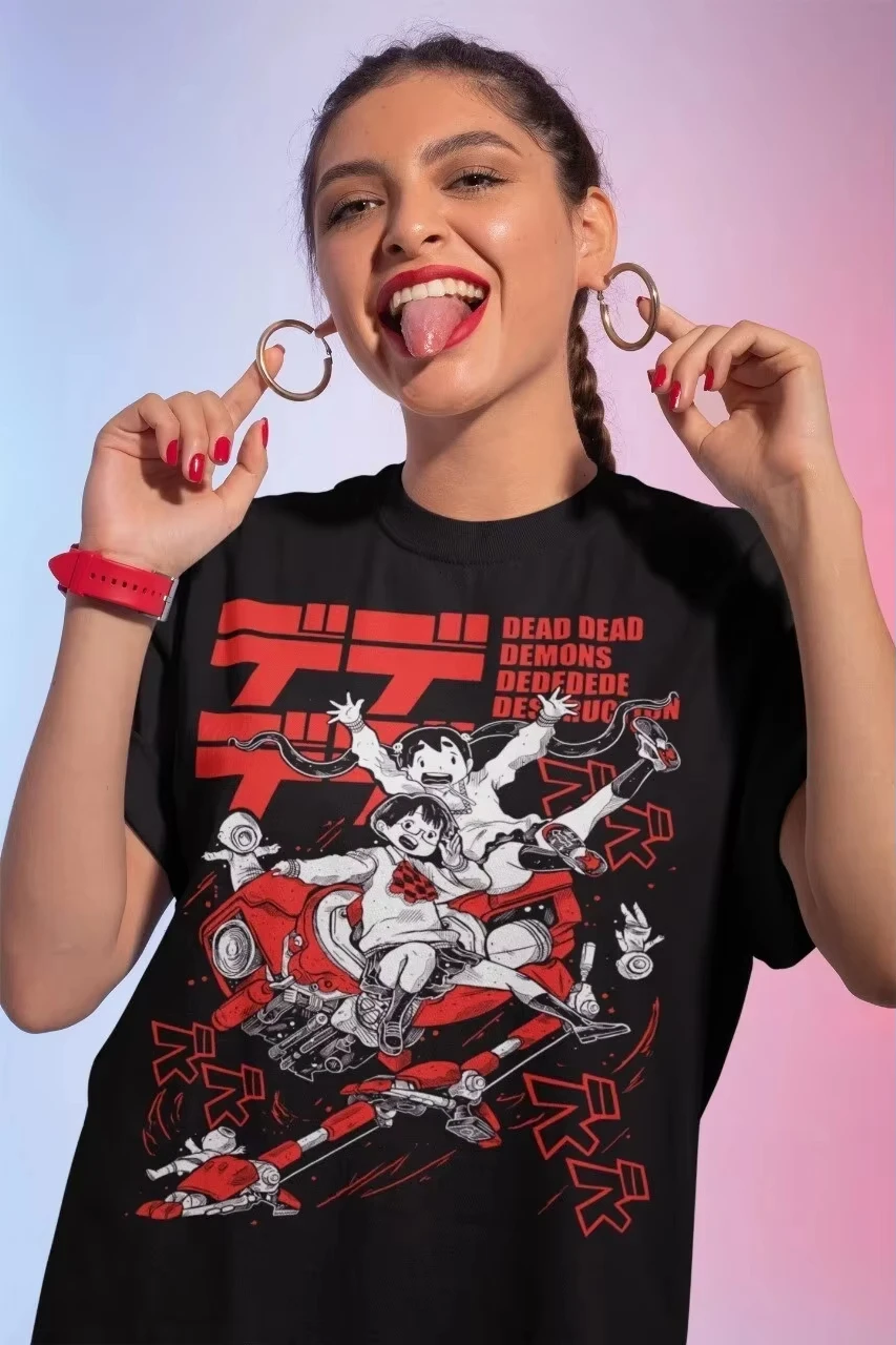 2025 قصيرة الأكمام أنيمي مانغا الميت الميت الشياطين تي شيرت ، إنيو أسانو المحملة ، للجنسين القطن قميص أنيمي المشجعين فضفاض ملابس علوية من القطن تيز