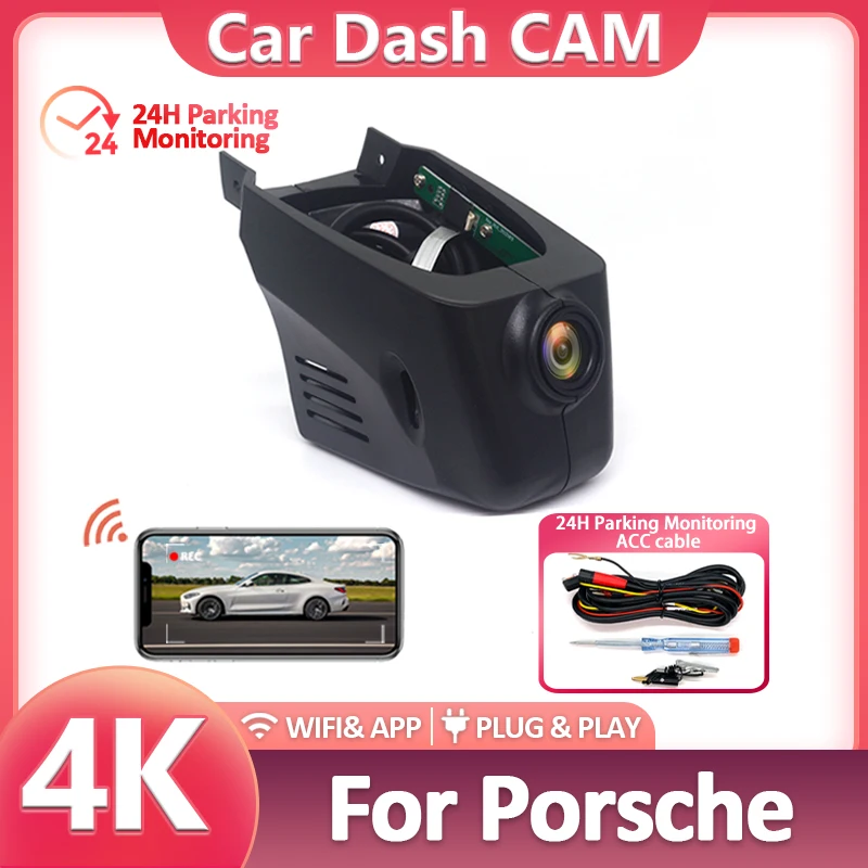

Автомобильная видеорегистратор для Porsche Cayenne Panamera Macan Taycan Cayman 911 958 92A Turbo 718 Boxster, 4K беспроводной Wi-Fi DVR Cam Dashcam