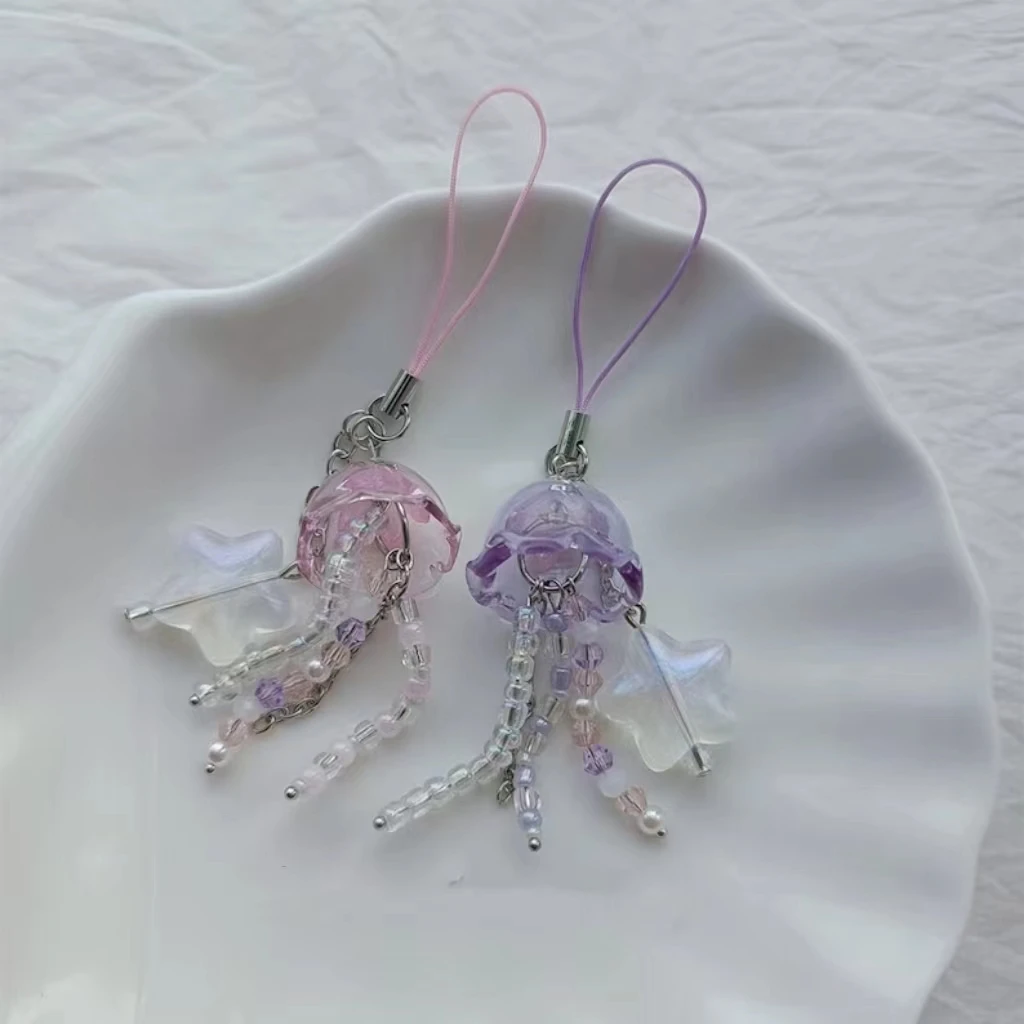 Jellyfish Phone Charm -Cute charms, Handmade Jellyfish Beaded Keychain/Phone charm, Aesthetic Charm,Phonestraps