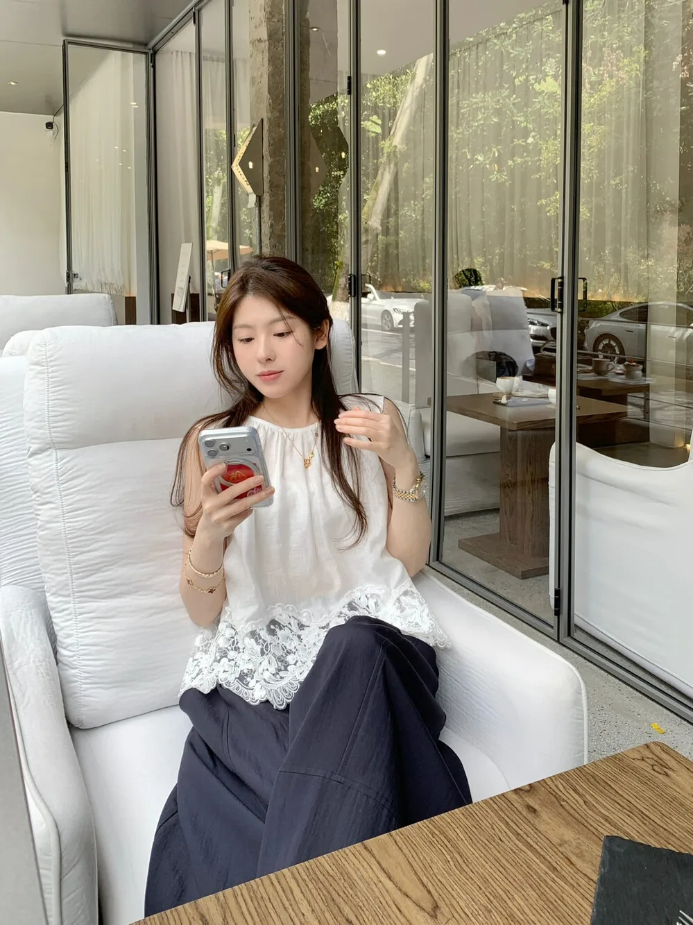 

Льняной топ без рукавов Lilian Santa с кружевными вставками, мягкий, универсальный, свободный, комфортный, дышащий, для летних прогулок, женский стиль