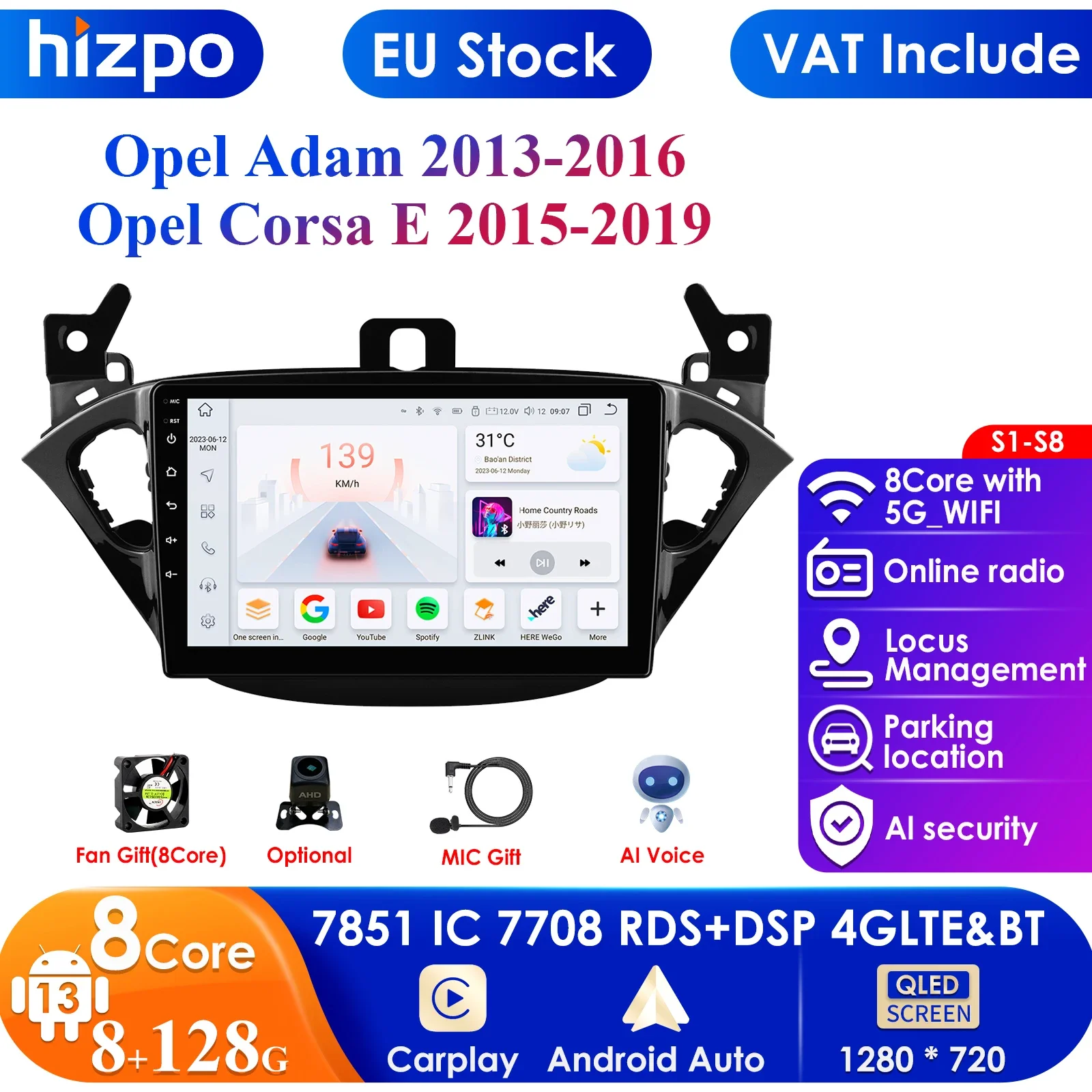 9 ''carplay 4g 2 din android 13 autoradio für opel adam 2013-2016 opel corsa e van 2015-2019