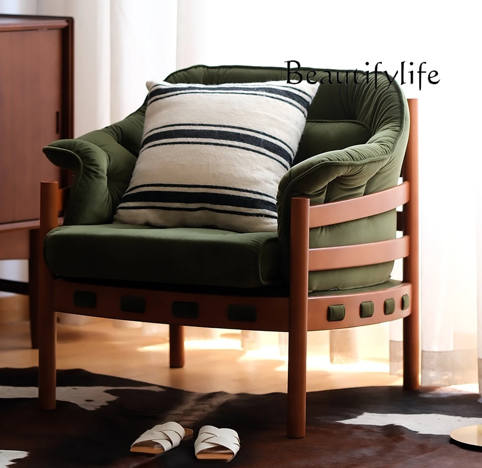 

Nordic Retro Sofa Home Living Room Single Leisure Chair Solid Wood Sofa Hunting Chair