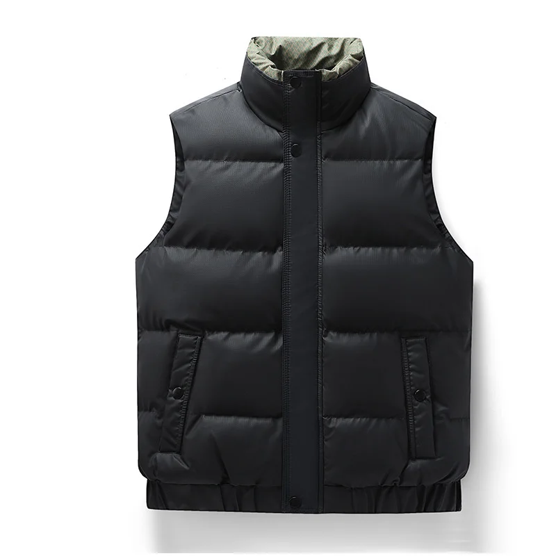 Men Cargo Vest Autumn Winter Thicken Cold-proof Loose Male Down Waistcoat Stand Collar Sleeveless Pocket Comfortable Man Coat
