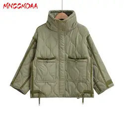 MNCCMOAA-Women's Loose Stand Collar Jacket, Parkas, Casual Long Sleeve Top, Female Outerwear, Autumn and Winter Fashion, 2024