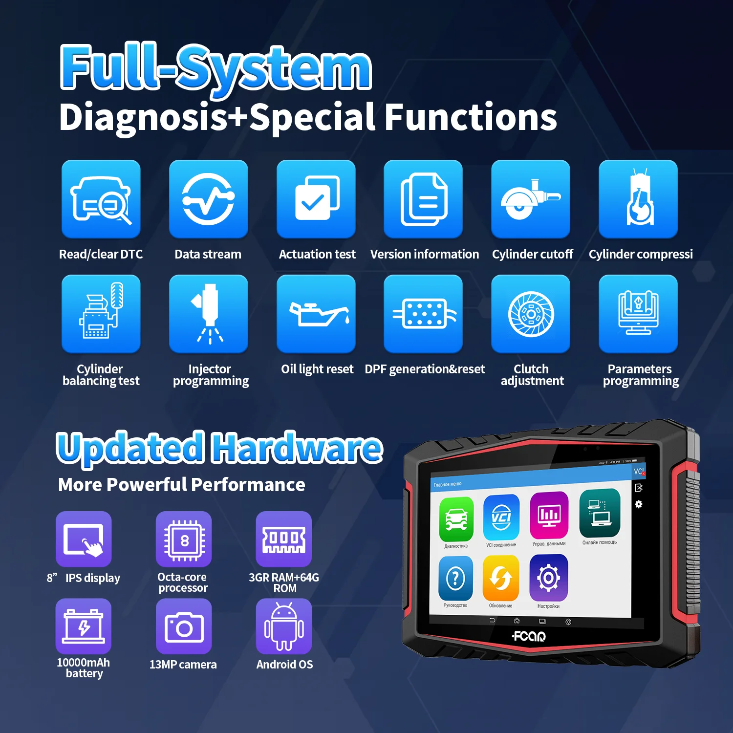 Fcar F508R-A Heavy Duty Diagnostic Tool OBD2 Scanner ABS Transmission DPF ECU Full System for Asian Diesel Truck Russian