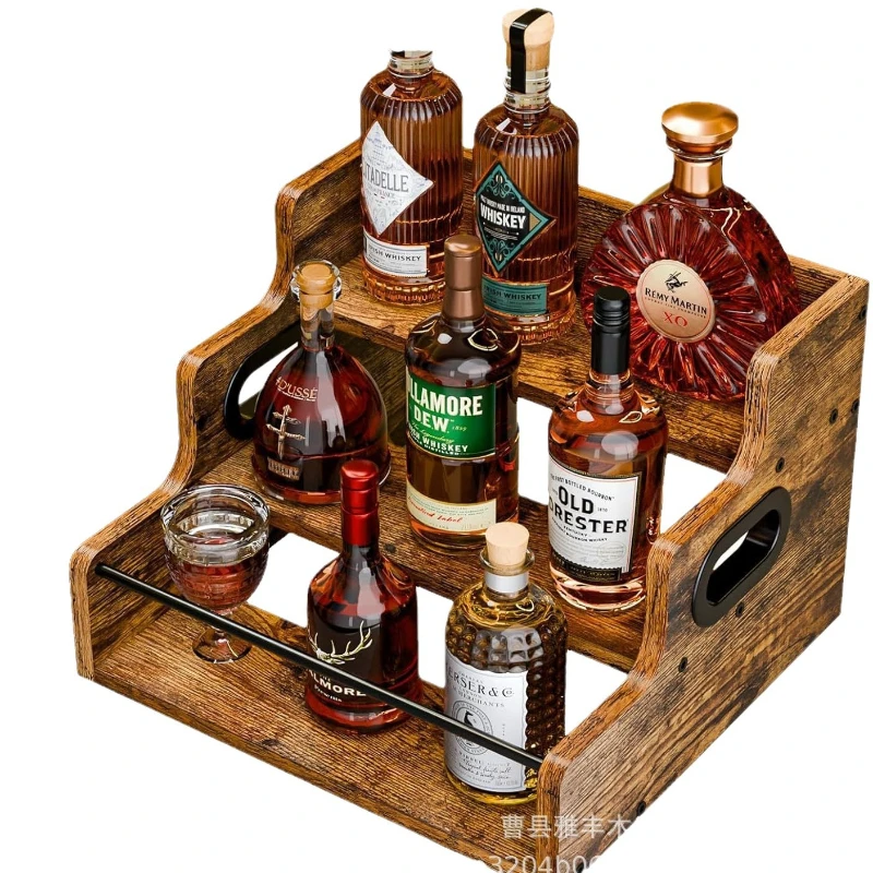 رف عرض النبيذ من الحديد والخيزران - منظم توابل على سطح الطاولة موفر للمساحة مع رف عرض تخزين بتصميم مضاد للرطوبة