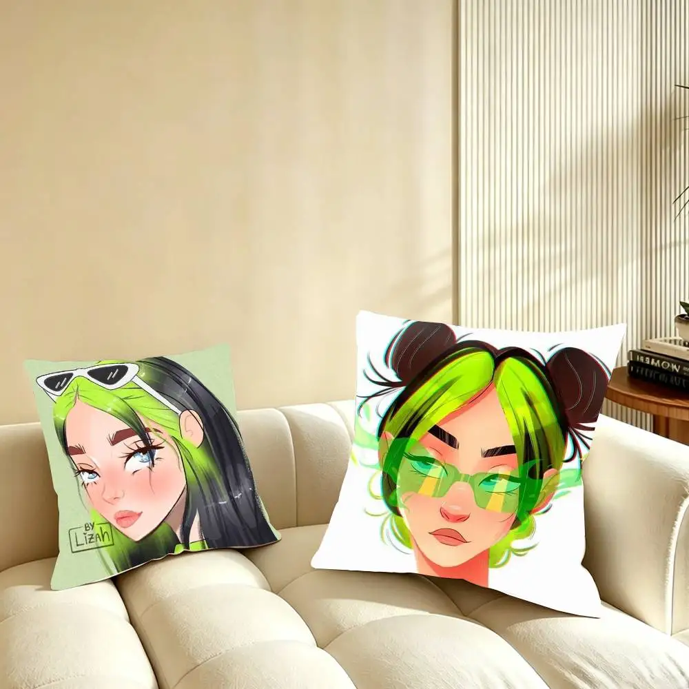 

B-Billie Eilish Cartoon Style Pillow Case for Sofa Living Room Home office Decor Protective Cover