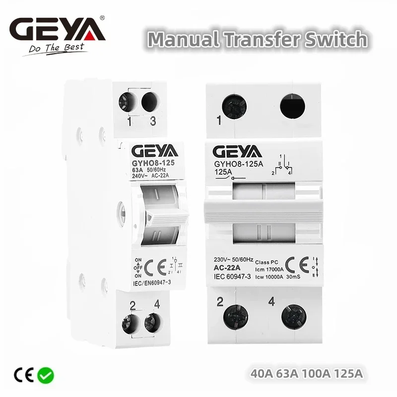 GEYA GYHO8 1P 63A 125A MTS Przełącznik ręczny dwupozycyjny z blokadą, wyłącznik automatyczny 220V~240VAC