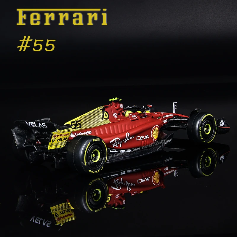 Bburago 1:43 2022 F1 Ferrari F1-75 75th anniversary 16#Leclerc 55#Sainz Formula One Car Model With Helmet Acrylic Box Alloy Car