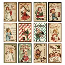 12pcs Old Christmas Greeting Cards,Retro Vintage Children Postcards Set,Wall Collage Kit Poster Wall Room Decor,Christmas Gifts