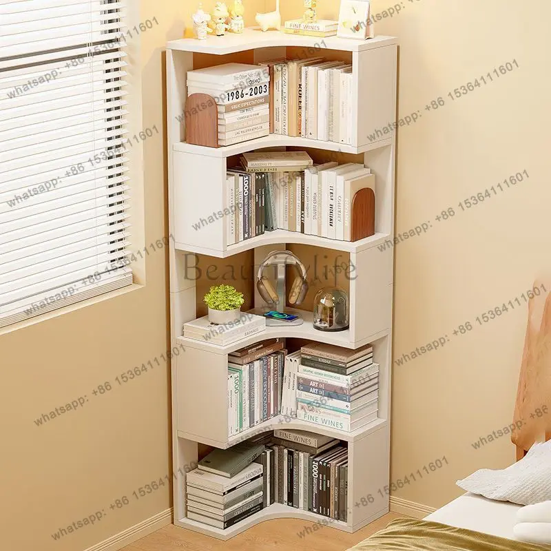 Storage multi-layer storage shelves, simple bookcases, solid wood turn-corner floor shelves