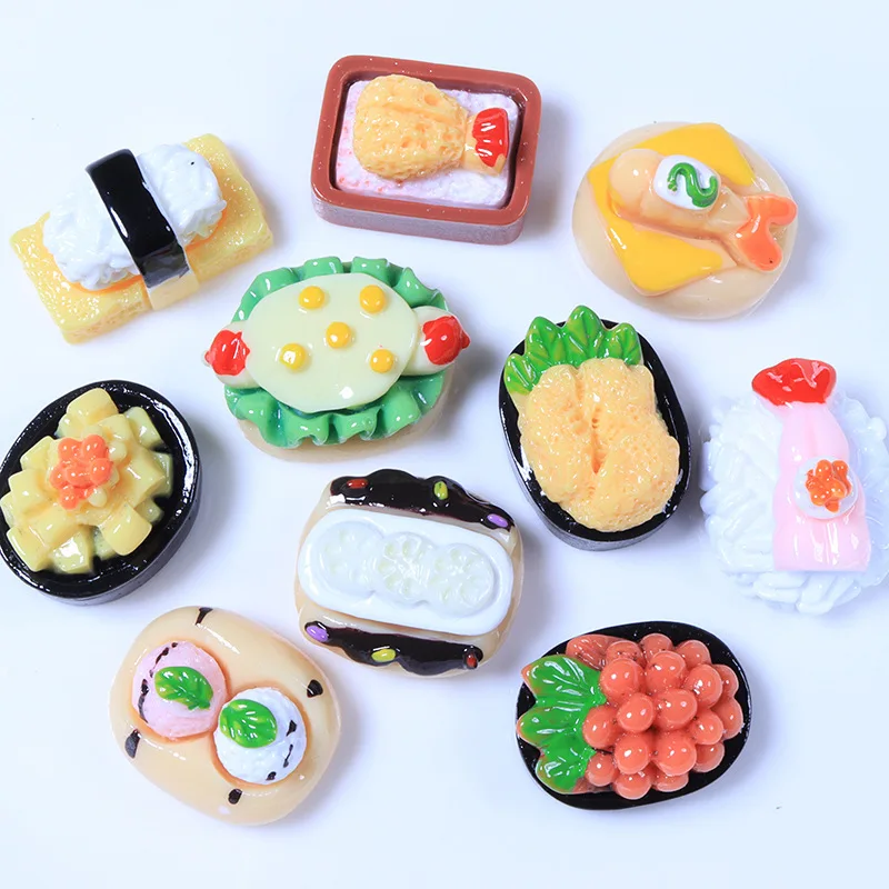 100pcs New Cute Simulation Sushi Bread Flat Back Cabochon Scrapbooking DIY Kawaii Dollhouse Kitchen Decoration Accessories