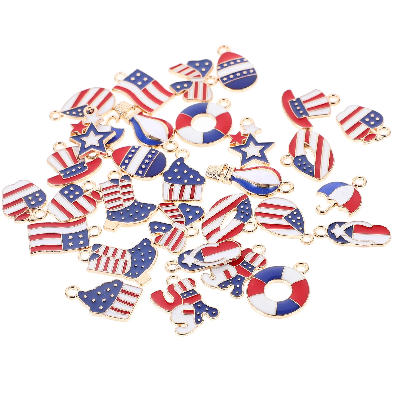 30Pcs Independence Day Alloy Pendant Charms Red Blue White Jewelry Making Bulk Charms for Necklaces Bracelets Keychain
