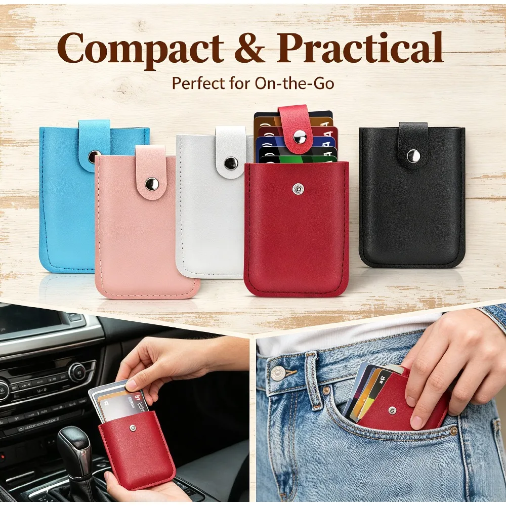 2 Pack Pull Tab Multi Slots Card Holder, Large Capacity PU Leather Credit Card Wallet, Snap Button Pull Out Design ID Debit Card Protector for Men Women Travel Daily Gift view 7