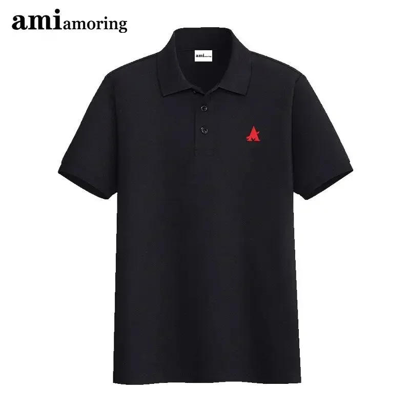 Airy and Comfortable AMI AMORING Short Sleeve Polo Shirt for Men with Pure Cotton and Solid Color