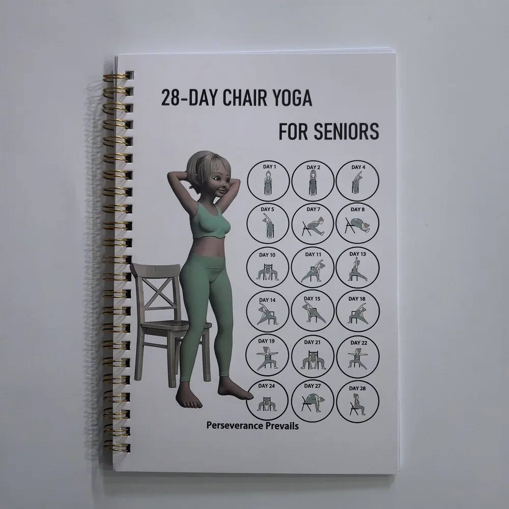 تحدي اليوغا للكرسي لمدة 28 يومًا لكبار السن: دفتر ملاحظات فارغ لتشكيل الجسم وإدارة فقدان الوزن ومتتبع الأهداف اليومية